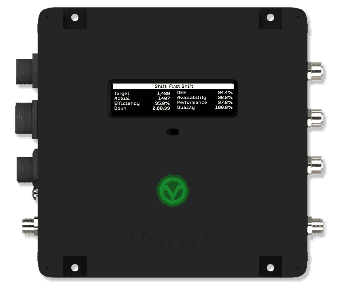 The XL HD IoT device with an andon light that is green to indicate production is running normally.
