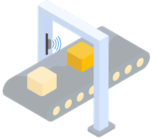 Example of a photo eye sensor sensing boxes move down a production line.