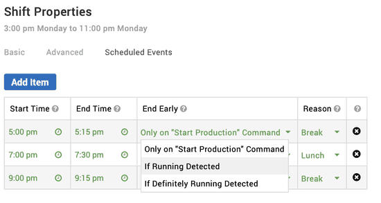 Screen shot of a new option in time schedule configuration to automatically end scheduled events early.