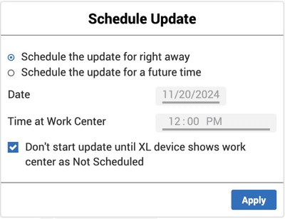 Screen capture of the software upate dialog taken from the Vorne XL software.